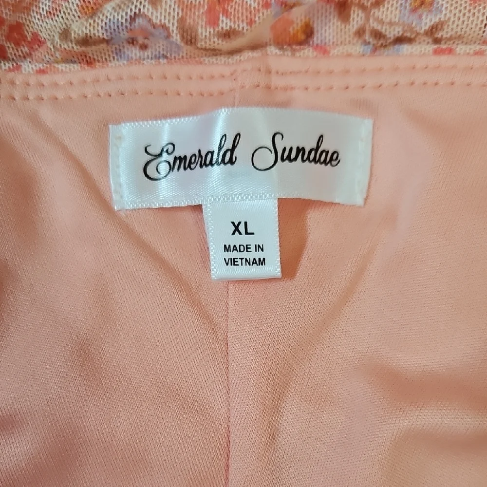 Emerald Sundae Floral Ruched Mesh Bodycon Dress SIZE XL in Coral Pink NWT - Picture 10 of 10